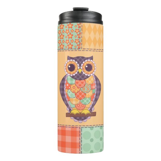 Patchwork Uil Naadloos Patroon Thermosbeker (Voorkant)