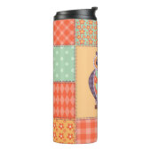 Patchwork Uil Naadloos Patroon Thermosbeker (Gedraaid links)