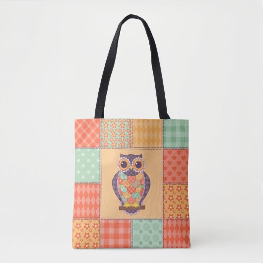 Patchwork Uil Naadloos Patroon Tote Bag (Voorkant)