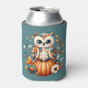 Patchwork Uil op Pompoen — Cottagecore Herfst Blikjeskoeler