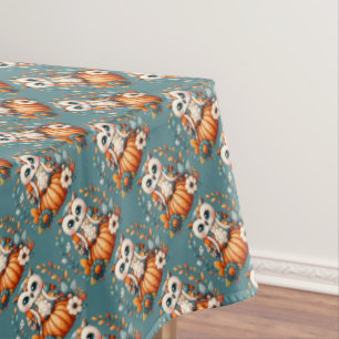 Patchwork Uil op pompoen — Cottagecore Herfst Tafelkleed