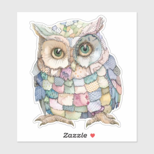 Patchwork Uil Sticker (Vel)