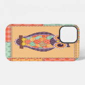 Patchwork Uil Vintage Naadloos Patroon iPhone Hoesje (Achterkant horizontaal)