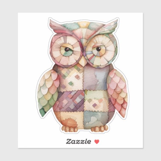 Patchwork Uil Vogel Sticker (Vel)