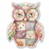 Patchwork Uil Vogel Sticker (Voorkant)