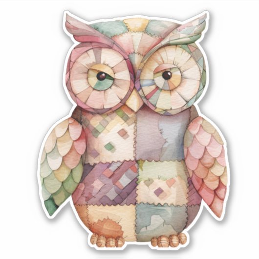 Patchwork Uil Vogel Sticker (Voorkant)
