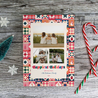 Patchwork Vakantie Multicolor Drie Foto Feestdagenkaart