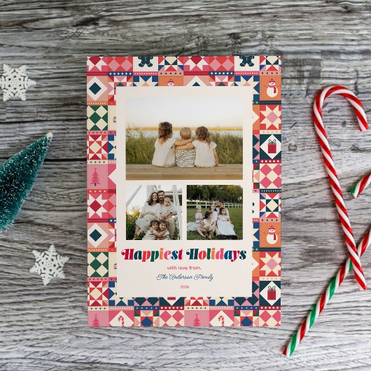Patchwork Vakantie Multicolor Drie Foto Feestdagenkaart