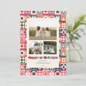Patchwork Vakantie Multicolor Drie Foto Feestdagenkaart (Staand voorkant)