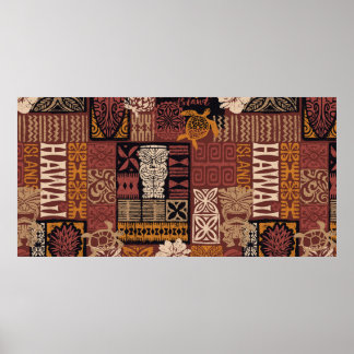 Patchwork van Hawaiiaanse stijl tribale motieven Poster