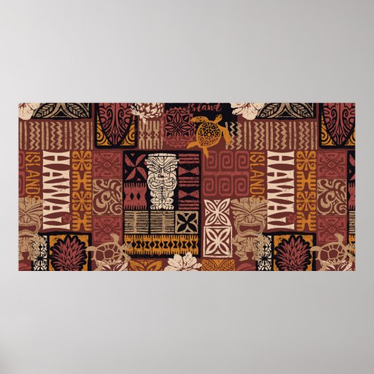Patchwork van Hawaiiaanse stijl tribale motieven Poster (Voorkant)