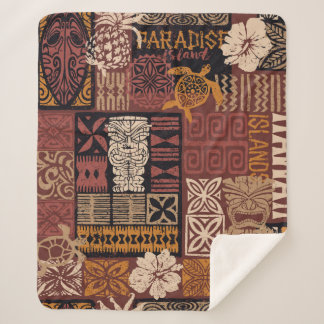 Patchwork van Hawaiiaanse stijl tribale motieven Sherpa Deken