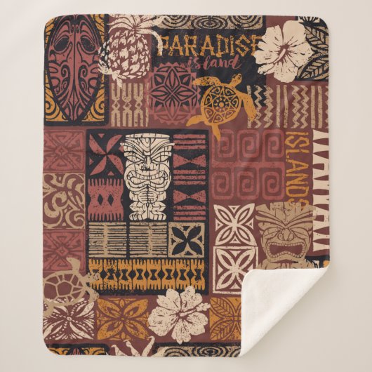 Patchwork van Hawaiiaanse stijl tribale motieven Sherpa Deken (Voorkant)