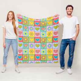 Patchwork van Liefdesbloesem en harten Fleece Deken