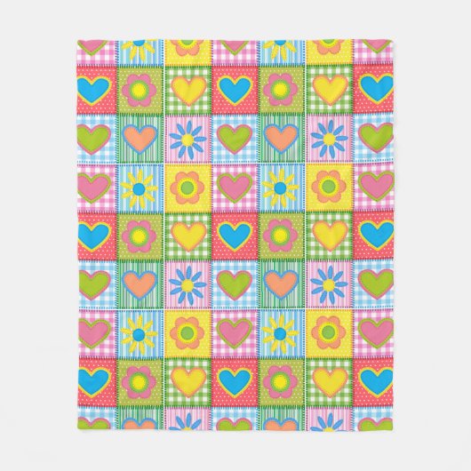 Patchwork van Liefdesbloesem en harten Fleece Deken (Voorkant)