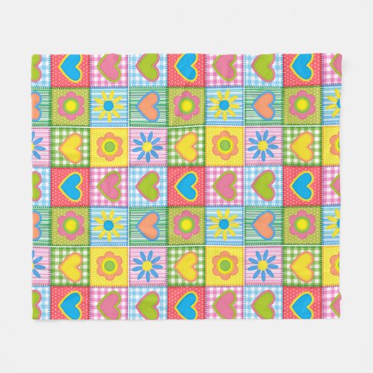 Patchwork van Liefdesbloesem en harten Fleece Deken (Voorkant (Horizontaal))