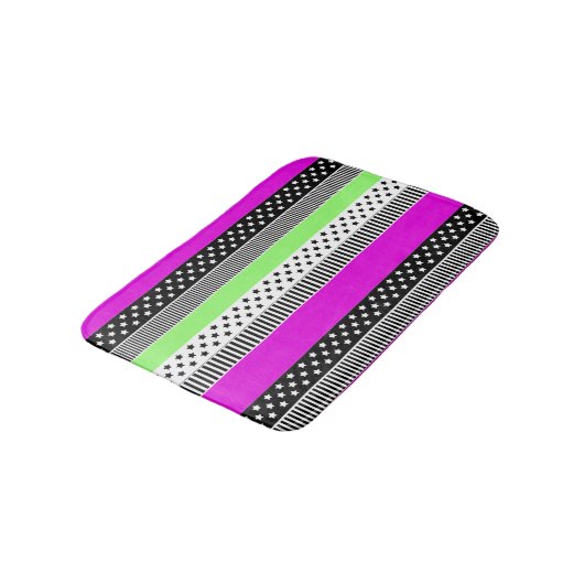 Patchwork van zwart-wit en neon strepen badmat (Gekanteld)
