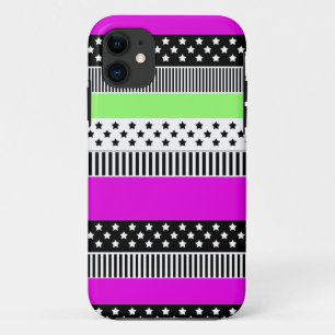 Patchwork van zwart-wit en neon strepen Case-Mate iPhone case