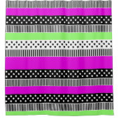 Patchwork van zwart-wit en neon strepen douchegordijn (Voorkant)