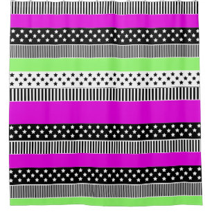 Patchwork van zwart-wit en neon strepen douchegordijn