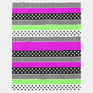 Patchwork van zwart-wit en neon strepen fleece deken