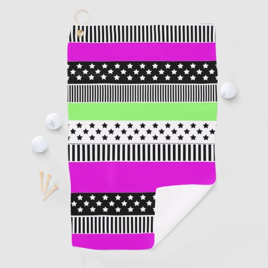 Patchwork van zwart-wit en neon strepen golfhanddoek (Insitu)