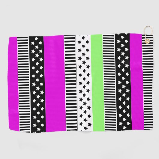 Patchwork van zwart-wit en neon strepen golfhanddoek (Horizontaal)