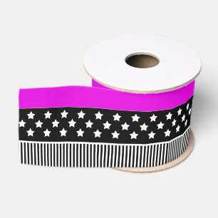 Patchwork van zwart-wit en neon strepen grosgrain lint