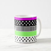 Patchwork van zwart-wit en neon strepen koffiemok (Voorkant rechts)
