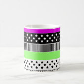 Patchwork van zwart-wit en neon strepen koffiemok (Center)