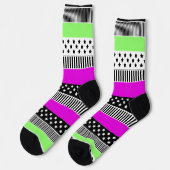 Patchwork van zwart-wit en neon strepen sokken (Links)
