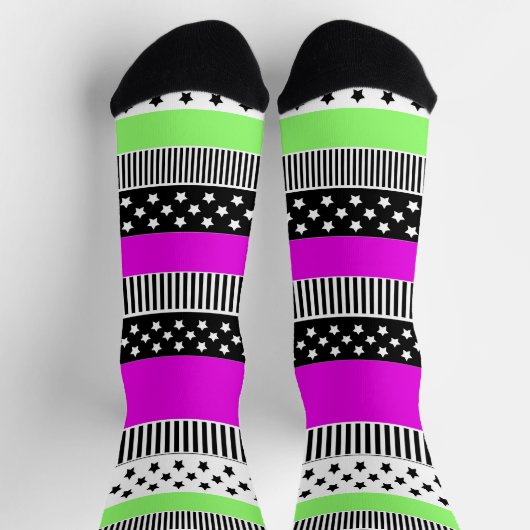 Patchwork van zwart-wit en neon strepen sokken (Top)