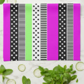 Patchwork van zwart-wit en neon strepen theedoek (Gevouwen)