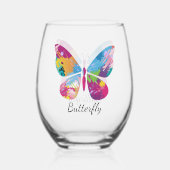 Patchwork vlinder ontwerp Stemless wijnglas Wijnglas Zonder Voet (Achterkant)