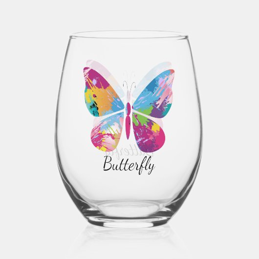 Patchwork vlinder ontwerp Stemless wijnglas Wijnglas Zonder Voet (Achterkant)