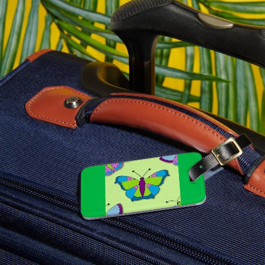 Patchwork Vlinderpatroon op Groen Bagagelabel