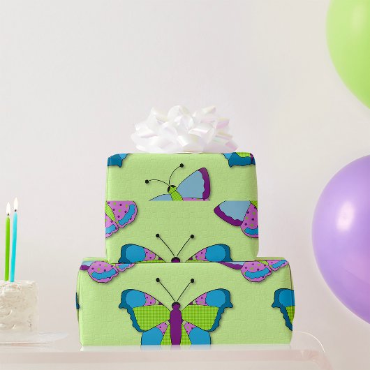Patchwork Vlinderpatroon op Groen Cadeaupapier