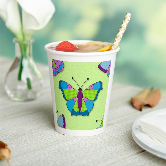 Patchwork Vlinderpatroon op Groen Papieren Bekers