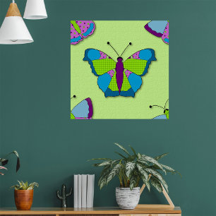 Patchwork Vlinderpatroon op Groen Poster