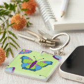 Patchwork Vlinderpatroon op Groen Sleutelhanger (Voorkant Rechts)