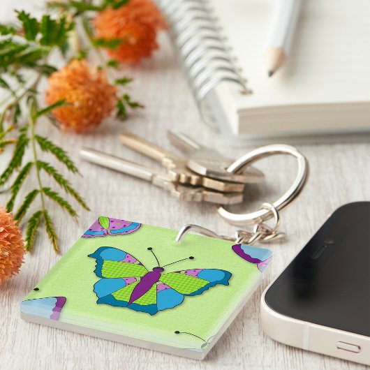 Patchwork Vlinderpatroon op Groen Sleutelhanger