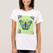 Patchwork Vlinderpatroon op Groen T-shirt (Voorkant)