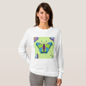 Patchwork Vlinderpatroon op Groen T-shirt (Voorkant volledig)