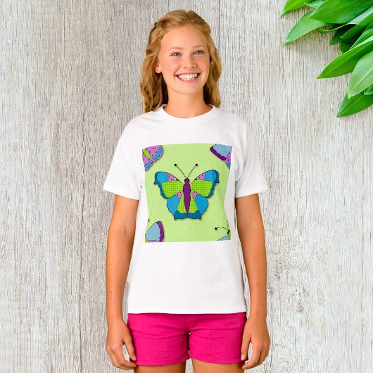 Patchwork Vlinderpatroon op Groen T-shirt