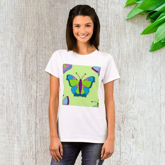 Patchwork Vlinderpatroon op Groen T-shirt