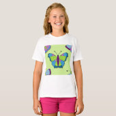 Patchwork Vlinderpatroon op Groen T-shirt (Voorkant volledig)