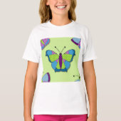 Patchwork Vlinderpatroon op Groen T-shirt (Voorkant)