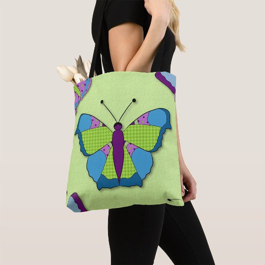 Patchwork Vlinderpatroon op Groen Tote Bag