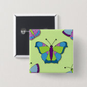 Patchwork Vlinderpatroon op Groen Vierkante Button 5,1 Cm (Voorkant /achterkant)