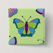 Patchwork Vlinderpatroon op Groen Vierkante Button 5,1 Cm (Voorkant)
